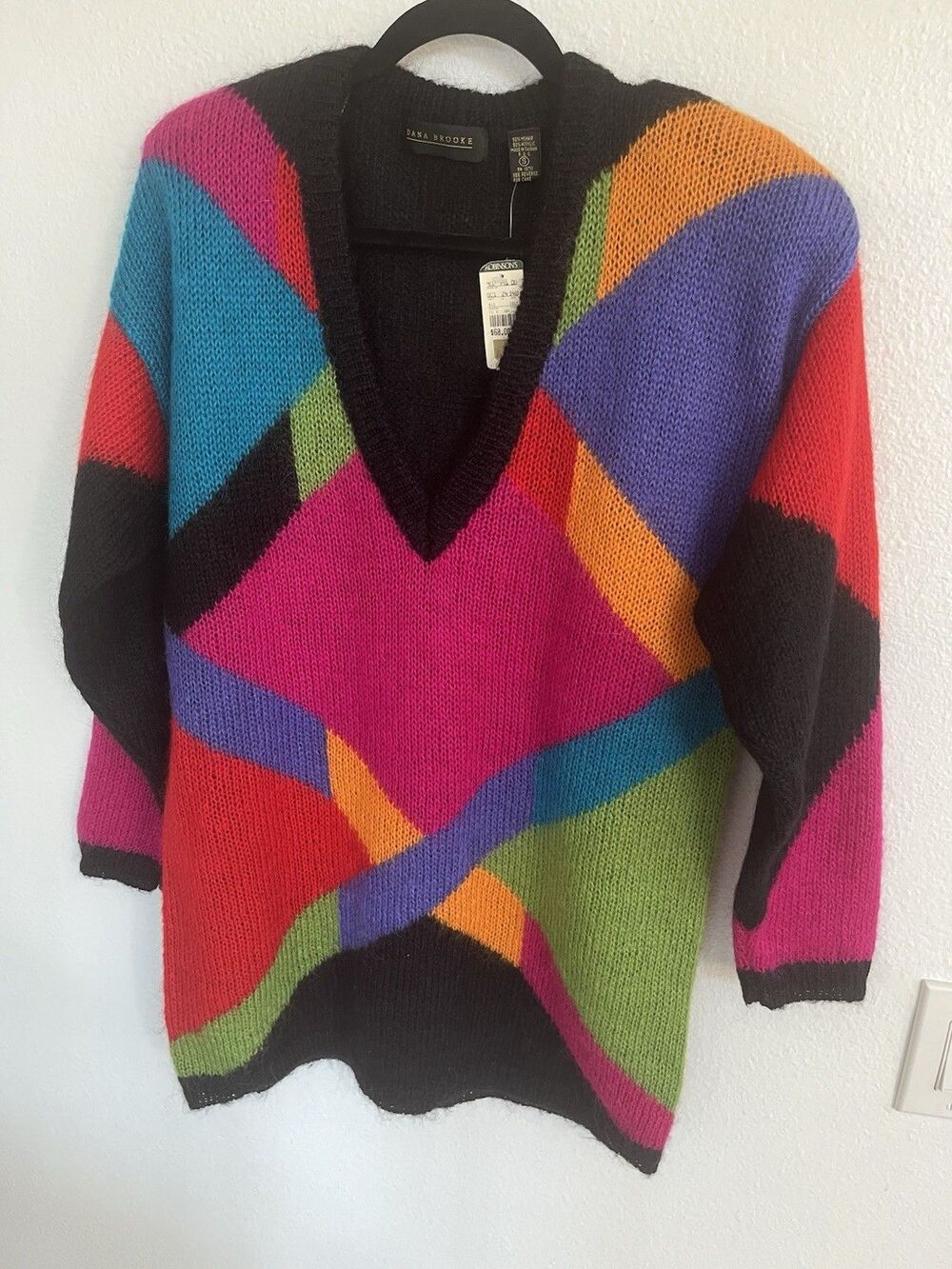 VTG Dana Brooke Mohair Colorblock Sweater Womens Small Multicolor Whimsigoth